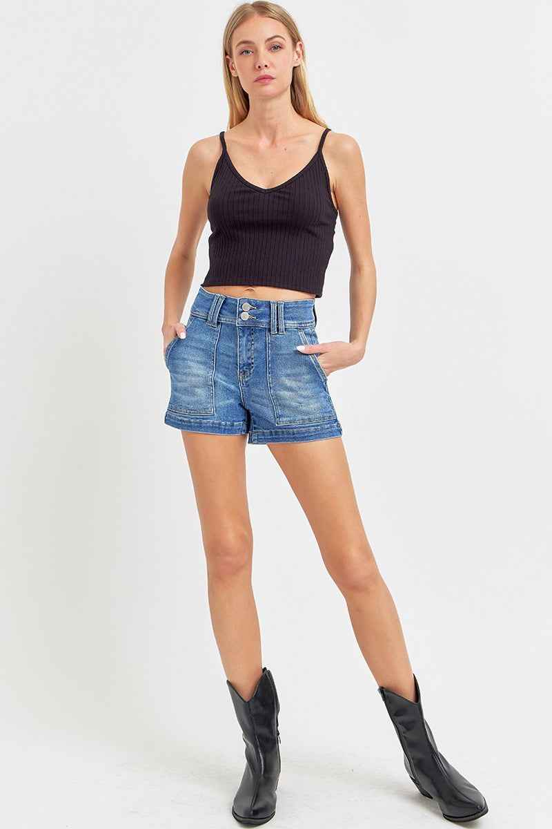 RISEN Full Size High Rise Patched Front Pocket Shorts Plus Size