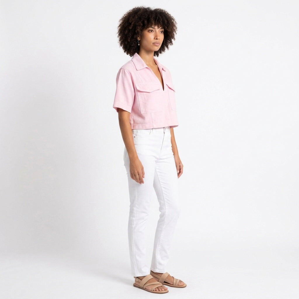 Understated Collared V-neck Top
