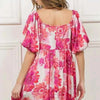 BiBi Floral Square Neck Puff Sleeve Mini Dress