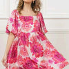 BiBi Floral Square Neck Puff Sleeve Mini Dress