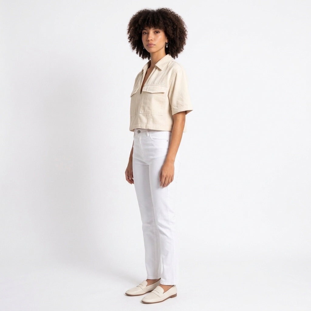 Understated Collared V-neck Top