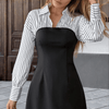 Boardroom Babe Aurelia Shirt - Sleeve Tube Mini Dress - Lustreve
