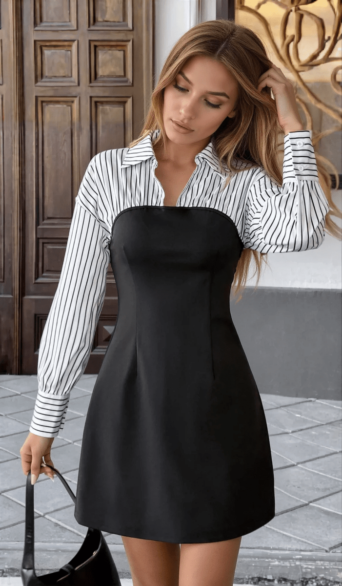 Boardroom Babe Aurelia Shirt - Sleeve Tube Mini Dress - Lustreve