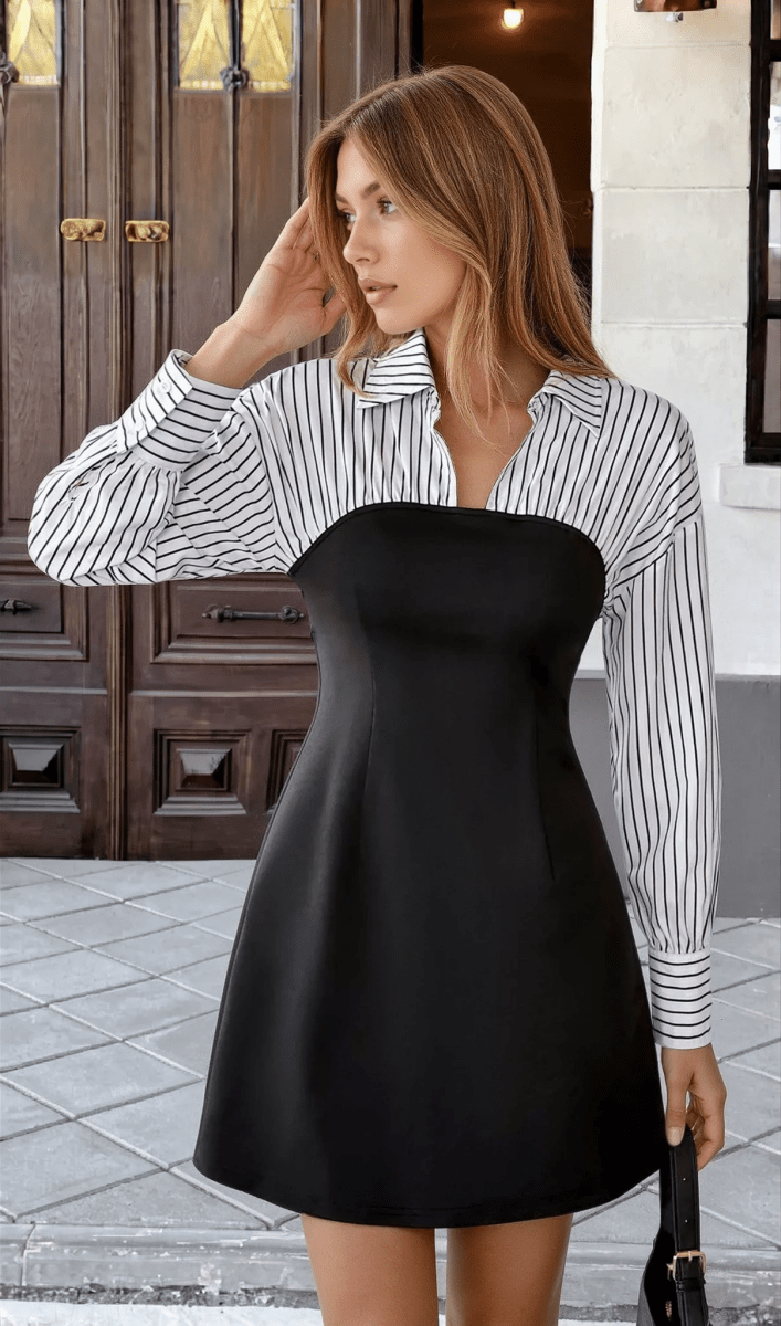 Boardroom Babe Aurelia Shirt - Sleeve Tube Mini Dress - Lustreve