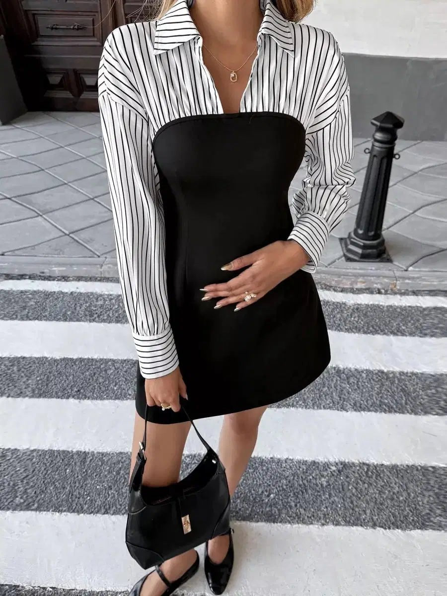 Boardroom Babe Aurelia Shirt - Sleeve Tube Mini Dress - Lustreve
