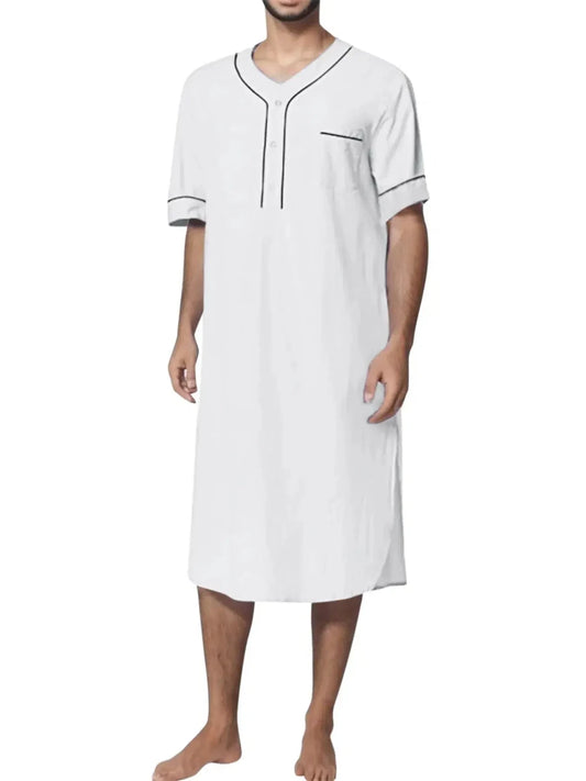 Boyfriends's Full Size Button Detail Short Sleeve Lounge Dress Plus Size - Lustreve