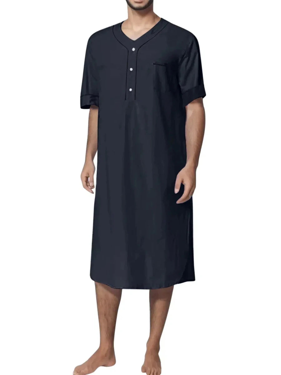 Boyfriends's Full Size Button Detail Short Sleeve Lounge Dress Plus Size - Lustreve