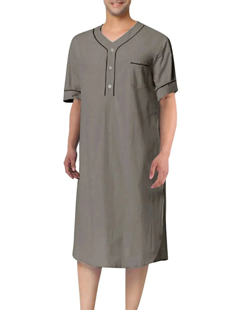 Boyfriends's Full Size Button Detail Short Sleeve Lounge Dress Plus Size - Lustreve