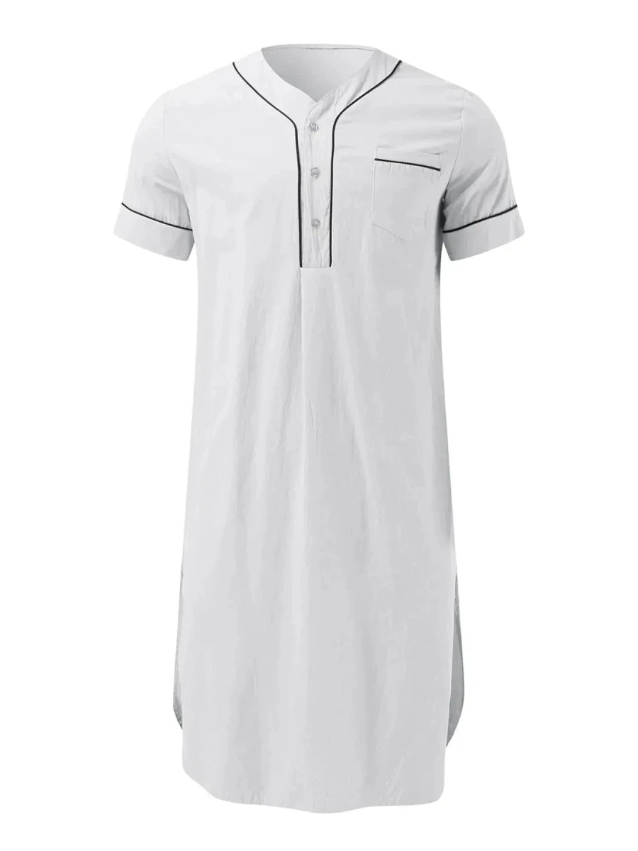 Boyfriends's Full Size Button Detail Short Sleeve Lounge Dress Plus Size - Lustreve