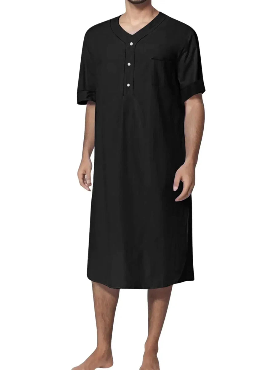 Boyfriends's Full Size Button Detail Short Sleeve Lounge Dress Plus Size - Lustreve