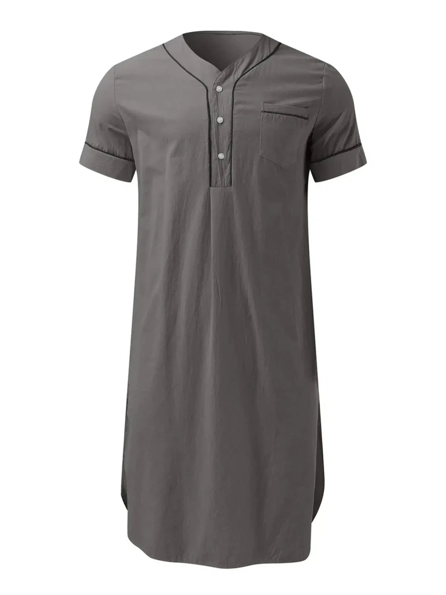 Boyfriends's Full Size Button Detail Short Sleeve Lounge Dress Plus Size - Lustreve