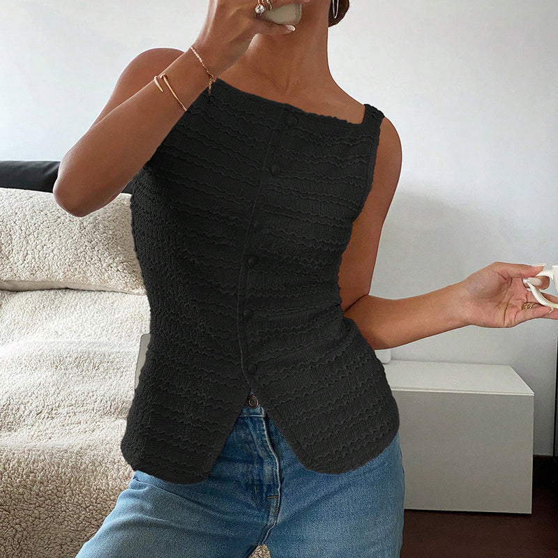 Y2K Square Neck Button-Up Vest Top