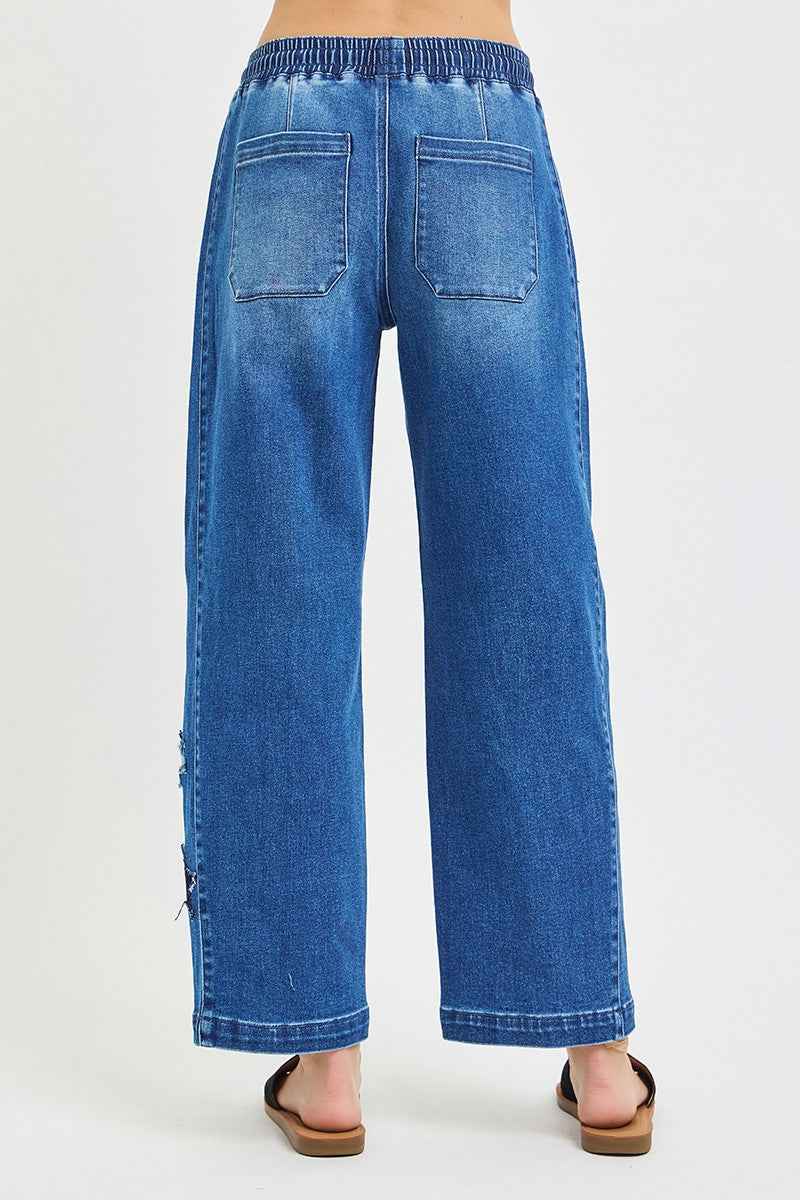 RISEN Elastic Band Slouchy Cropped Barrel with Star Patch