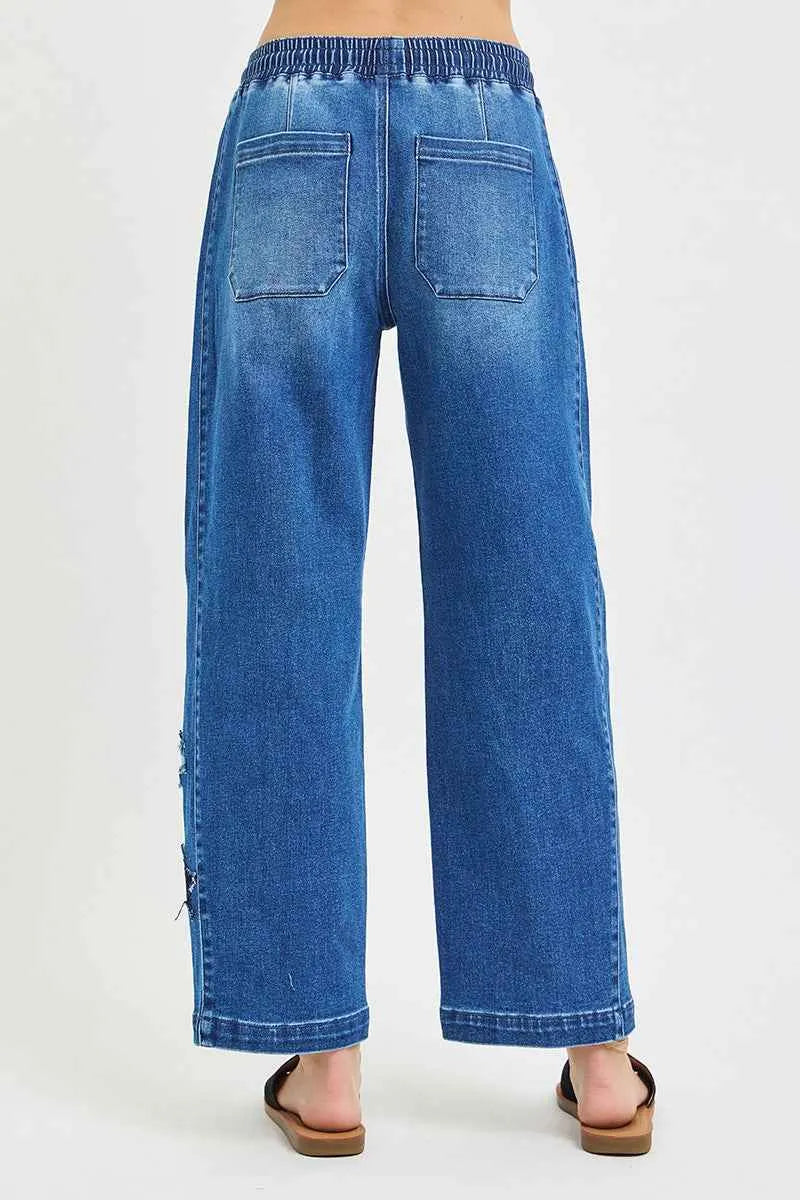 RISEN Elastic Band Slouchy Cropped Barrel with Star Patch