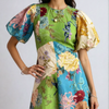 Helia Daydream Patchwork Puff Sleeve Dress