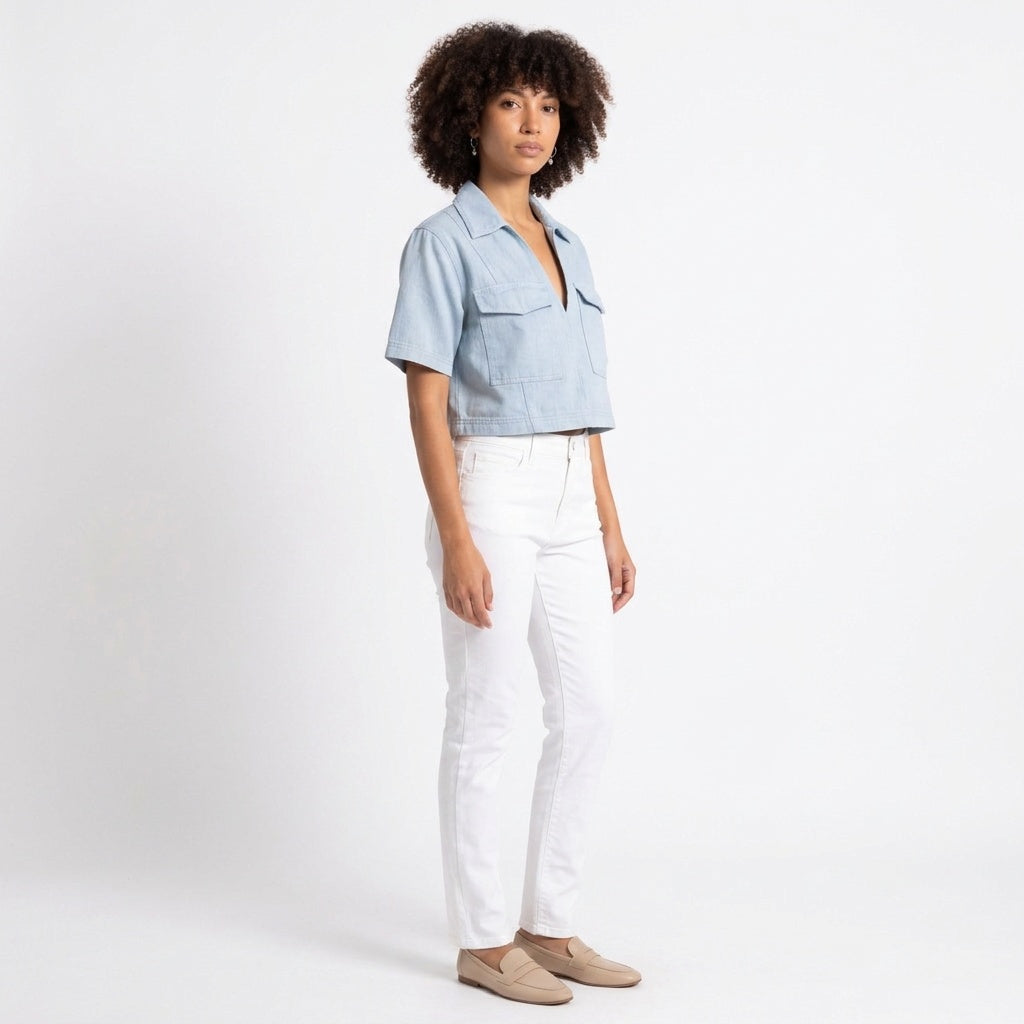 Understated Collared V-neck Top