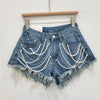 Short en jean avec bordure en strass