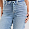 Judy Blue Mid Rise Retro Wide Leg Jeans with Fold-over Waistband