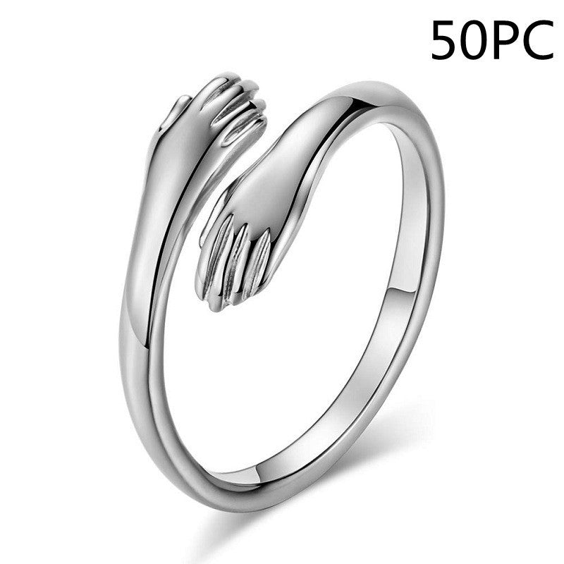 Alloy Simple Hands Hug Ring – Adjustable Opening Jewelry for Women