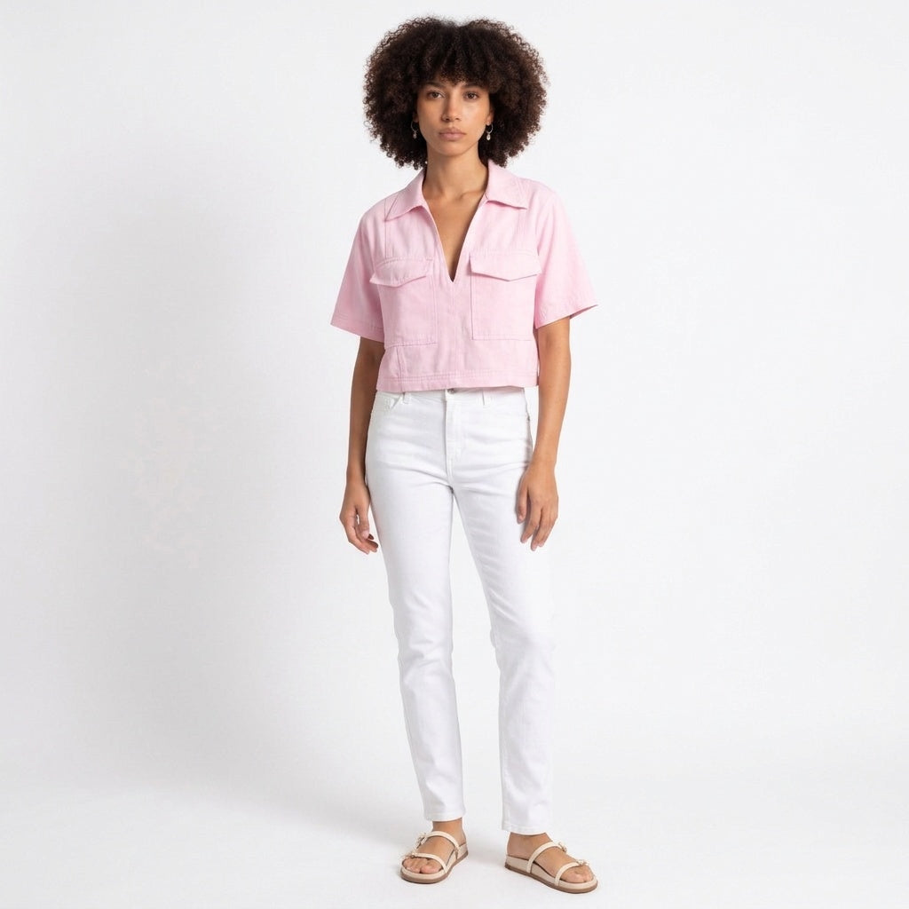 Understated Collared V-neck Top