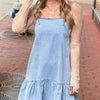 Bow Detail Spaghetti Straps Ruffle Hem Denim Dress