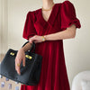 Scarlet Reverie Bubble Sleeve Velvet Dress