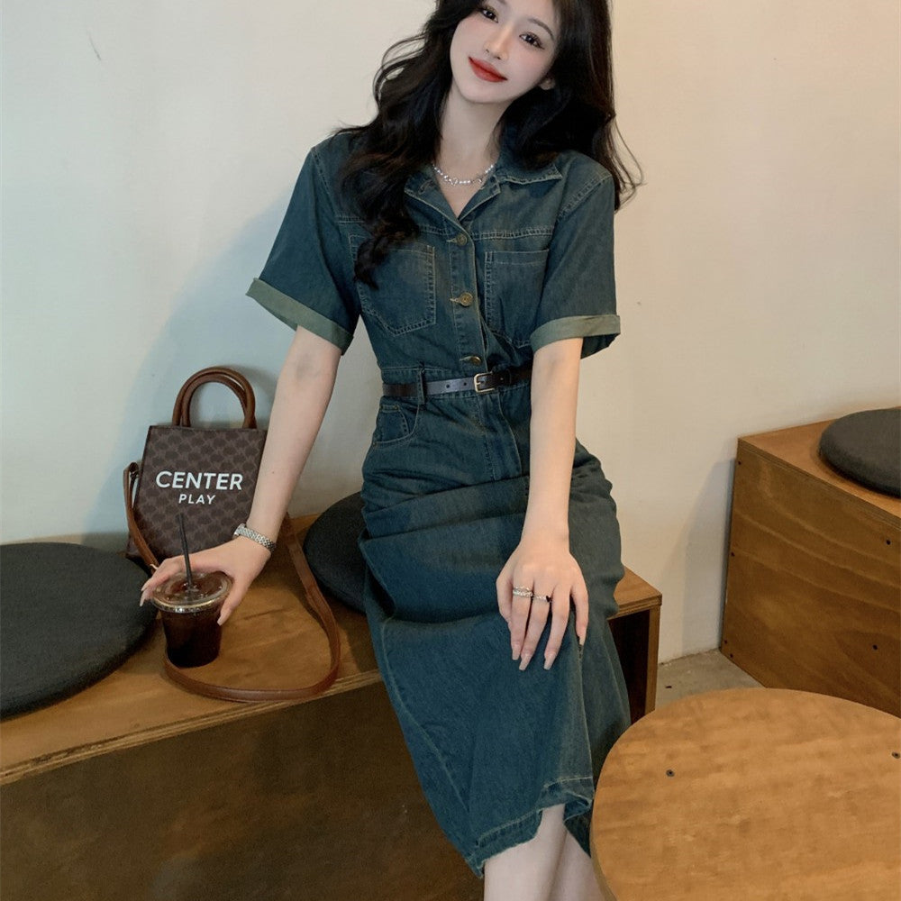 Vintage Charm High-Waisted Denim Dress