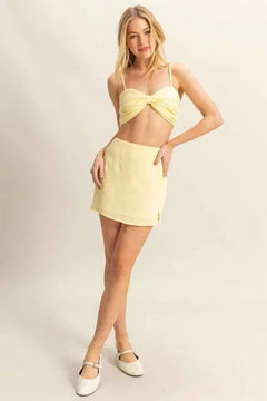 Limoncello Crush Ruched Bra Top and Mini Skirt Set