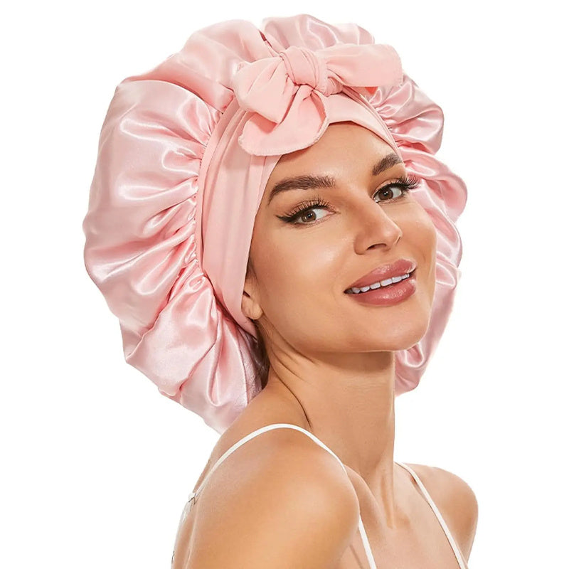 Luxury Silk Satin Bonnet for Women – Night Sleep Cap with Tie Band for Curly Hair