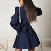 Wedelia Grace Lantern Sleeve Lace-Up Denim Shirt Dress