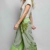 POL Striped Floral Patchwork Wide leg Pants with Side Big Star Patch