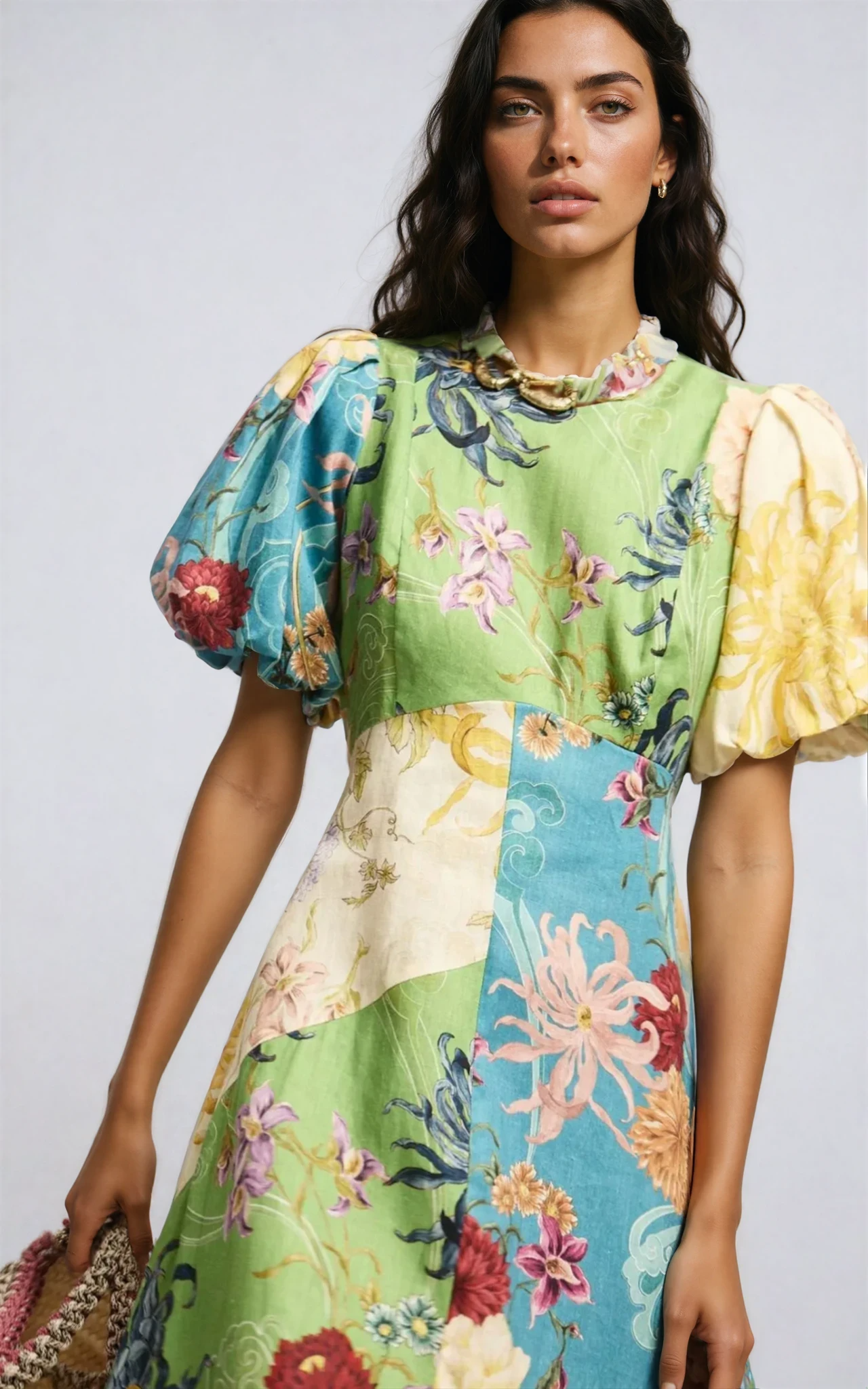 Helia Daydream Patchwork Puff Sleeve Dress