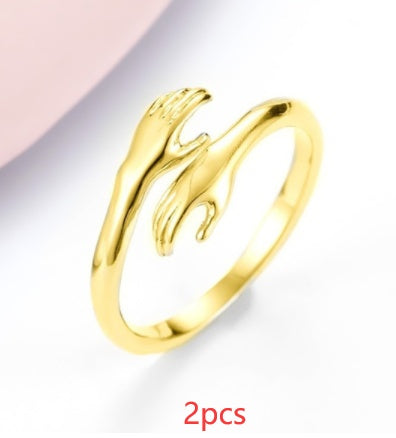 Alloy Simple Hands Hug Ring – Adjustable Opening Jewelry for Women