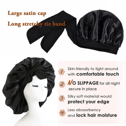 Luxury Silk Satin Bonnet for Women – Night Sleep Cap with Tie Band for Curly Hair