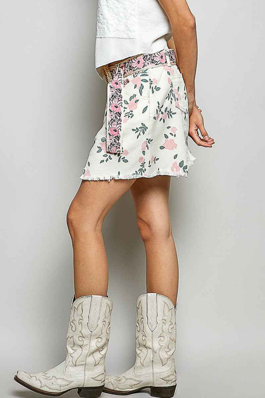 POL Raw Hem Floral Skirt with Pockets