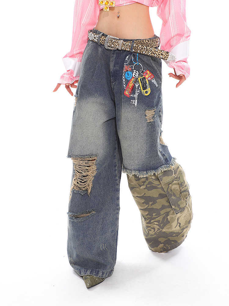 Urban Rebel Patchwork Distressed Wide-Leg Jeans