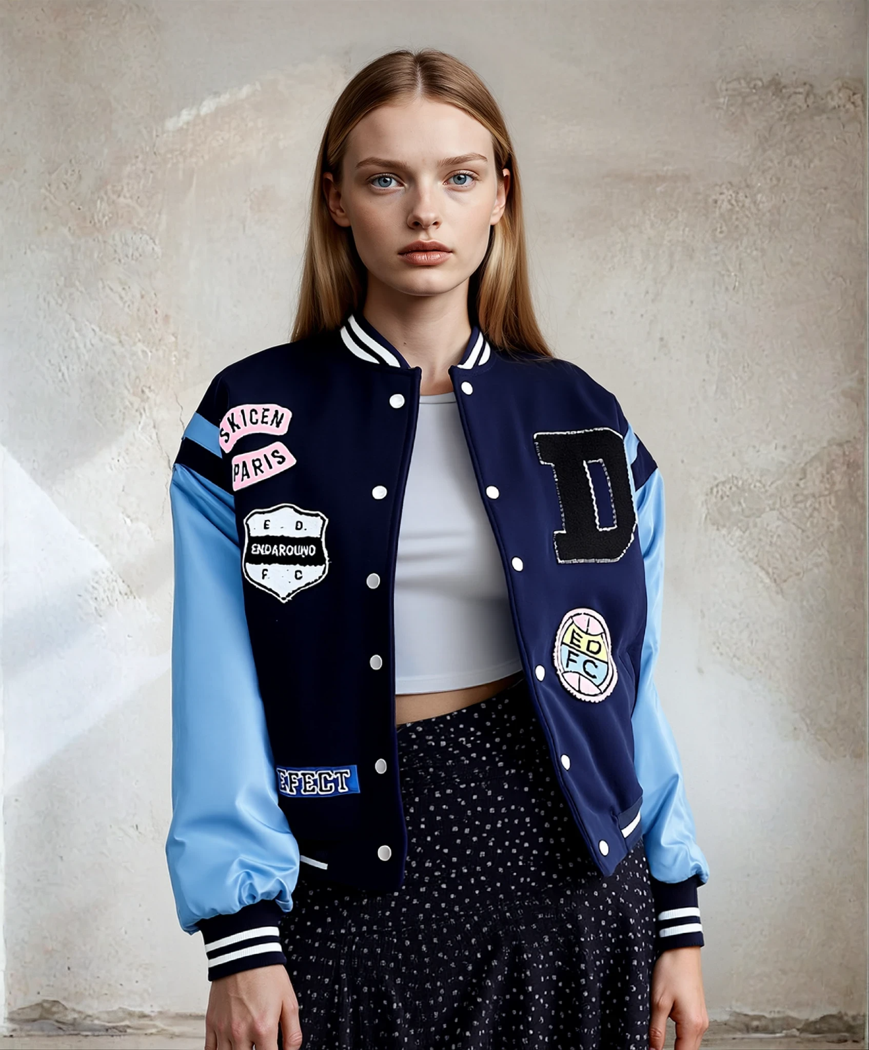 Baseball-Bomberjacke des Freundes mit Aufnähern