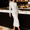 Champagne Whispers Ruched Velvet Midi Dress - Lustreve