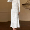 Champagne Whispers Ruched Velvet Midi Dress - Lustreve