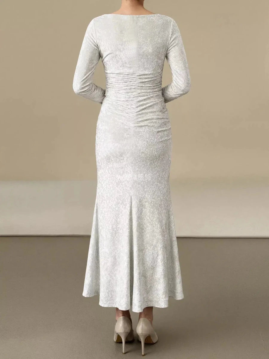 Champagne Whispers Ruched Velvet Midi Dress - Lustreve