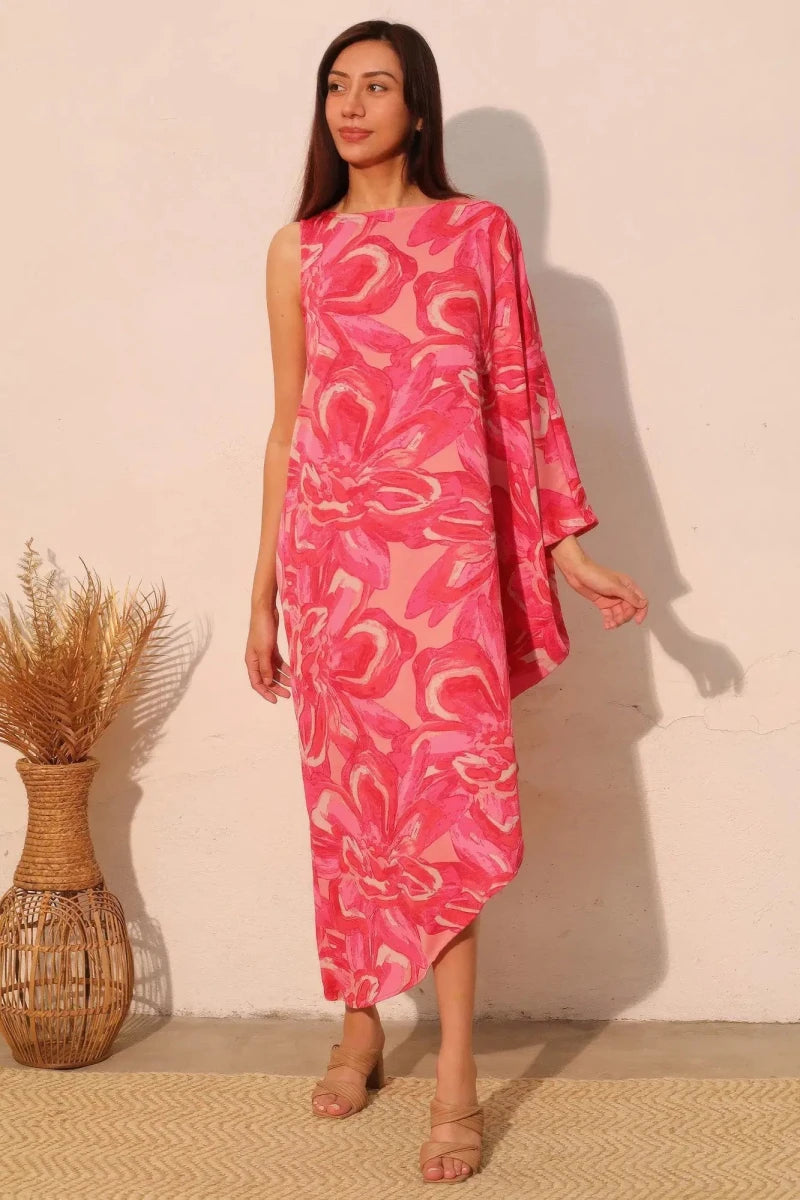 Chasing Petals One Sleeve Dress - Lustreve