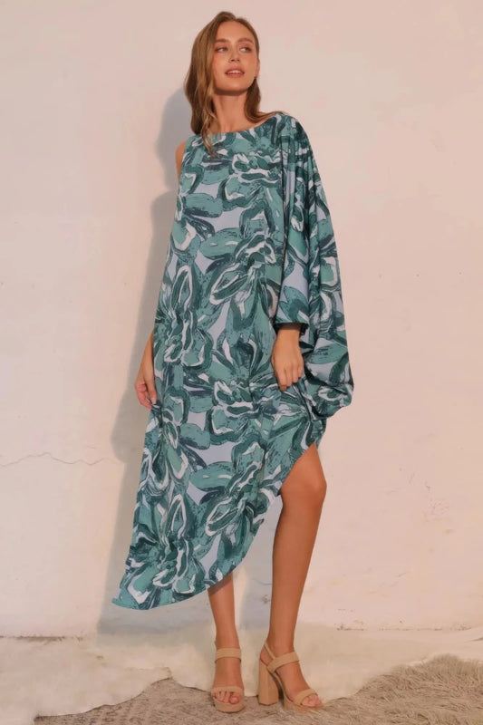 Chasing Petals One Sleeve Dress - Lustreve