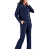 Collared Neck Long Sleeve Loungewear Set with Pockets - Lustreve
