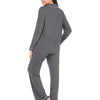 Collared Neck Long Sleeve Loungewear Set with Pockets - Lustreve