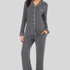 Collared Neck Long Sleeve Loungewear Set with Pockets - Lustreve