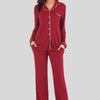 Collared Neck Long Sleeve Loungewear Set with Pockets - Lustreve