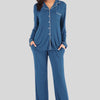 Collared Neck Long Sleeve Loungewear Set with Pockets - Lustreve