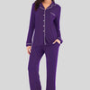 Collared Neck Long Sleeve Loungewear Set with Pockets - Lustreve