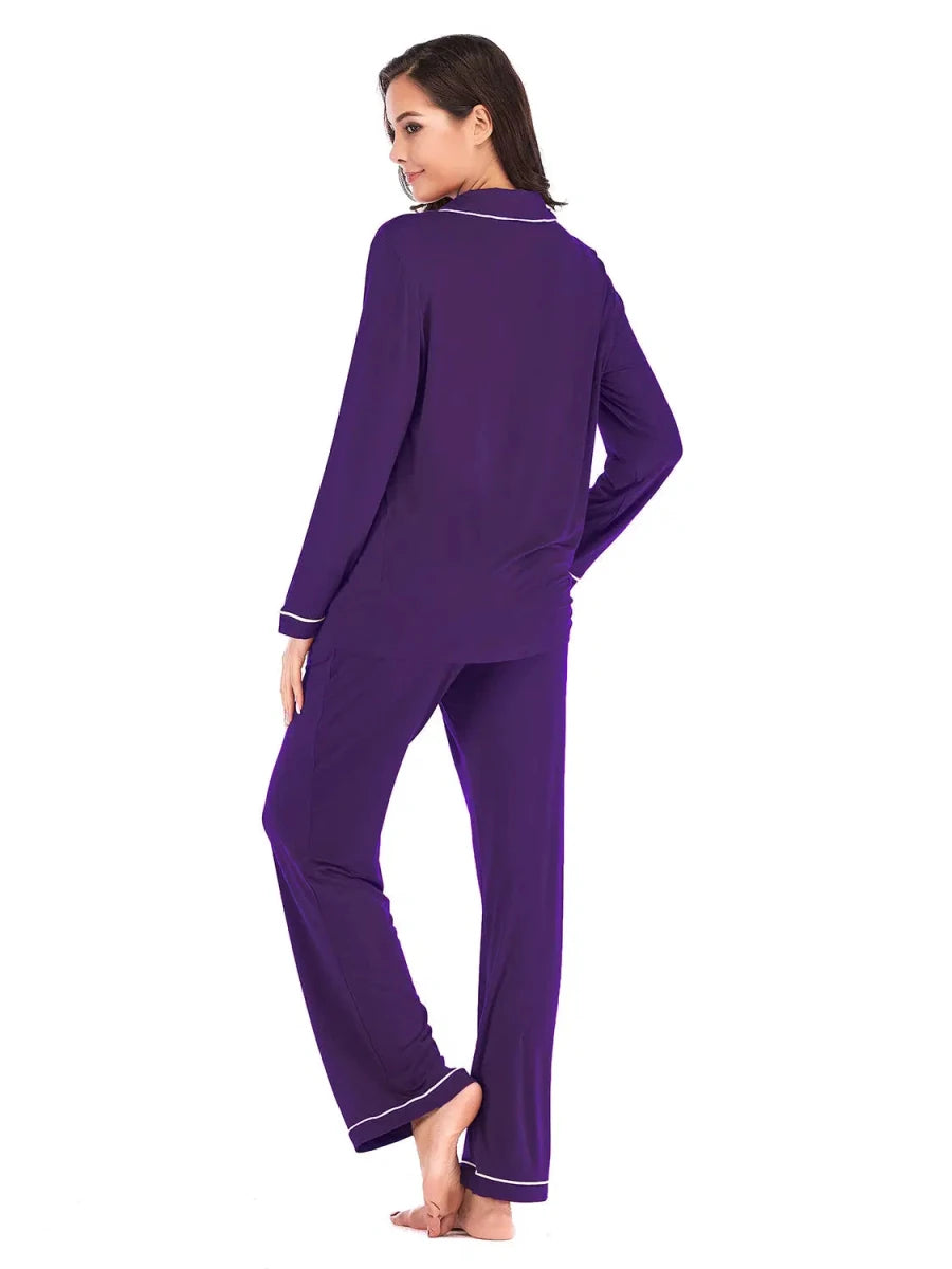 Collared Neck Long Sleeve Loungewear Set with Pockets - Lustreve