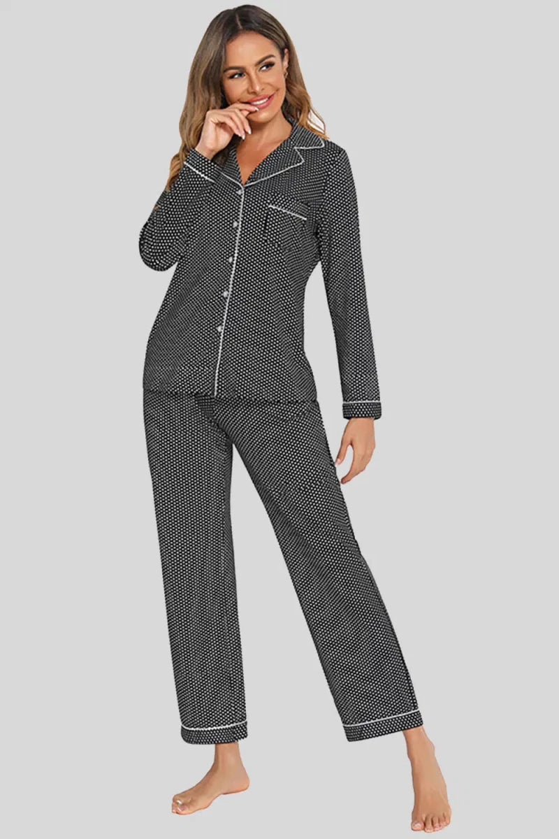 Collared Neck Loungewear Set with Pocket - Lustreve